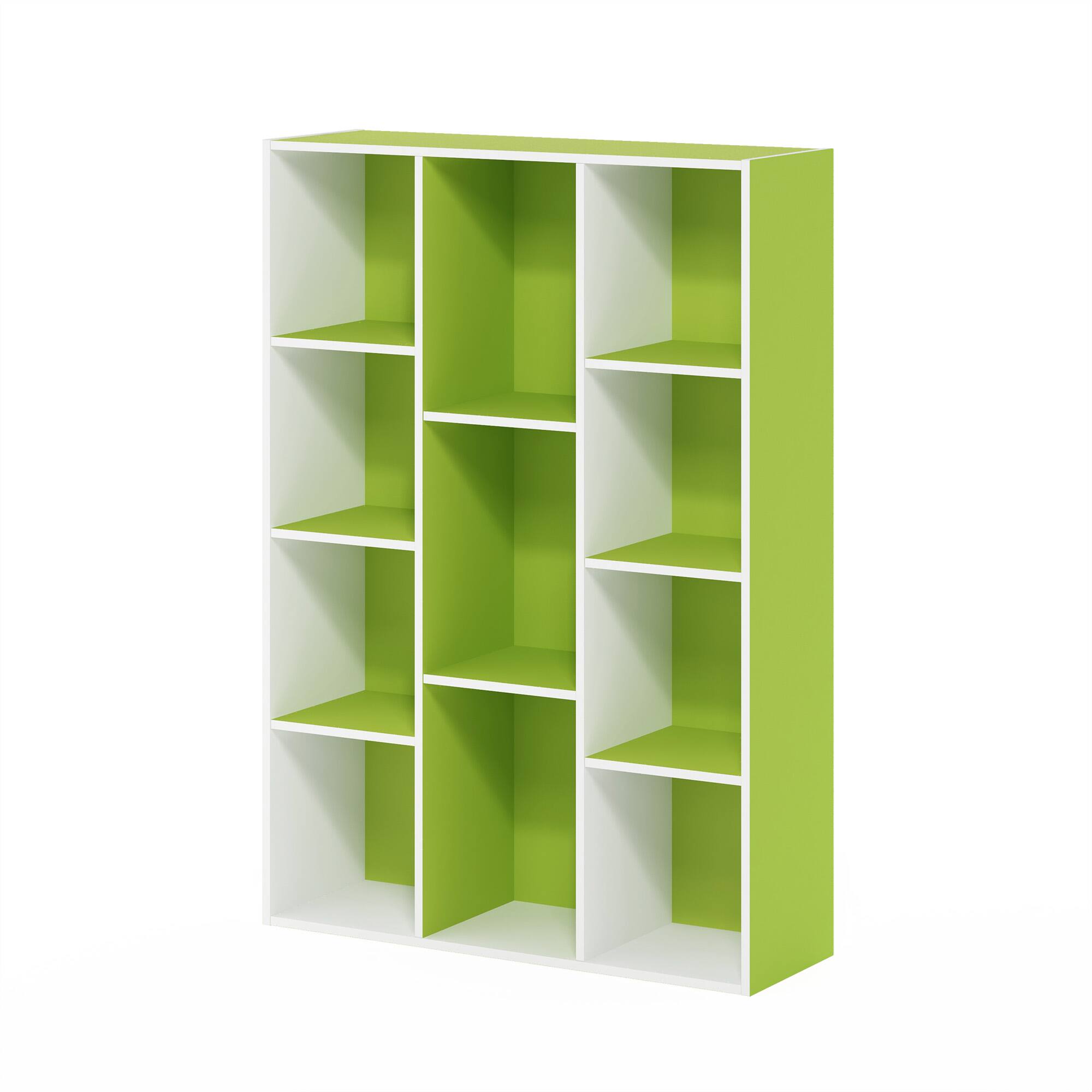 Front. Furinno - Luder 11-Cube Reversible Open Shelf Bookcase - White/Green.