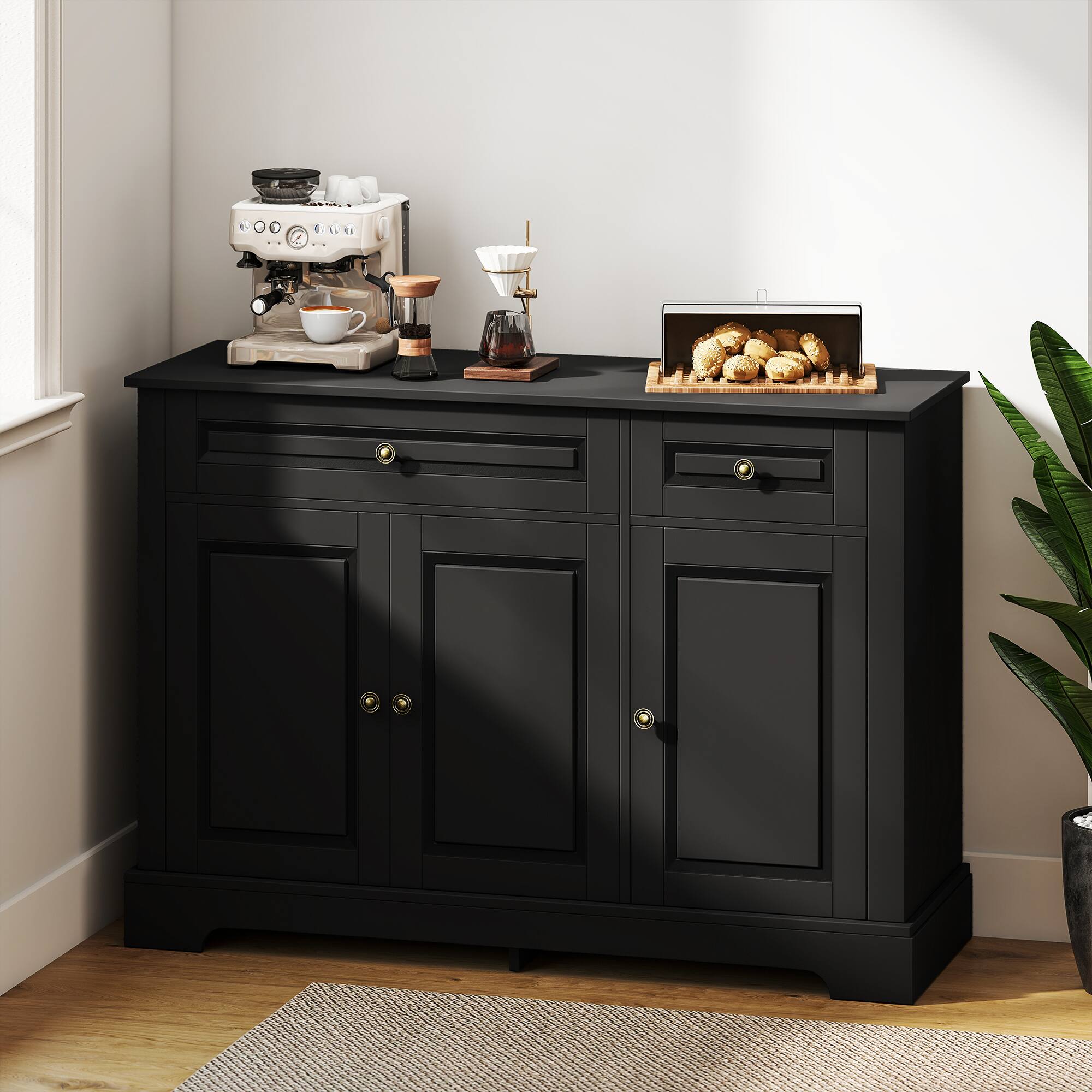 Alt View 7. Homcom - Buffet Cabinet, Modern Accent Cabinet with 2 Drawers and Adjustable Shelves - Black.