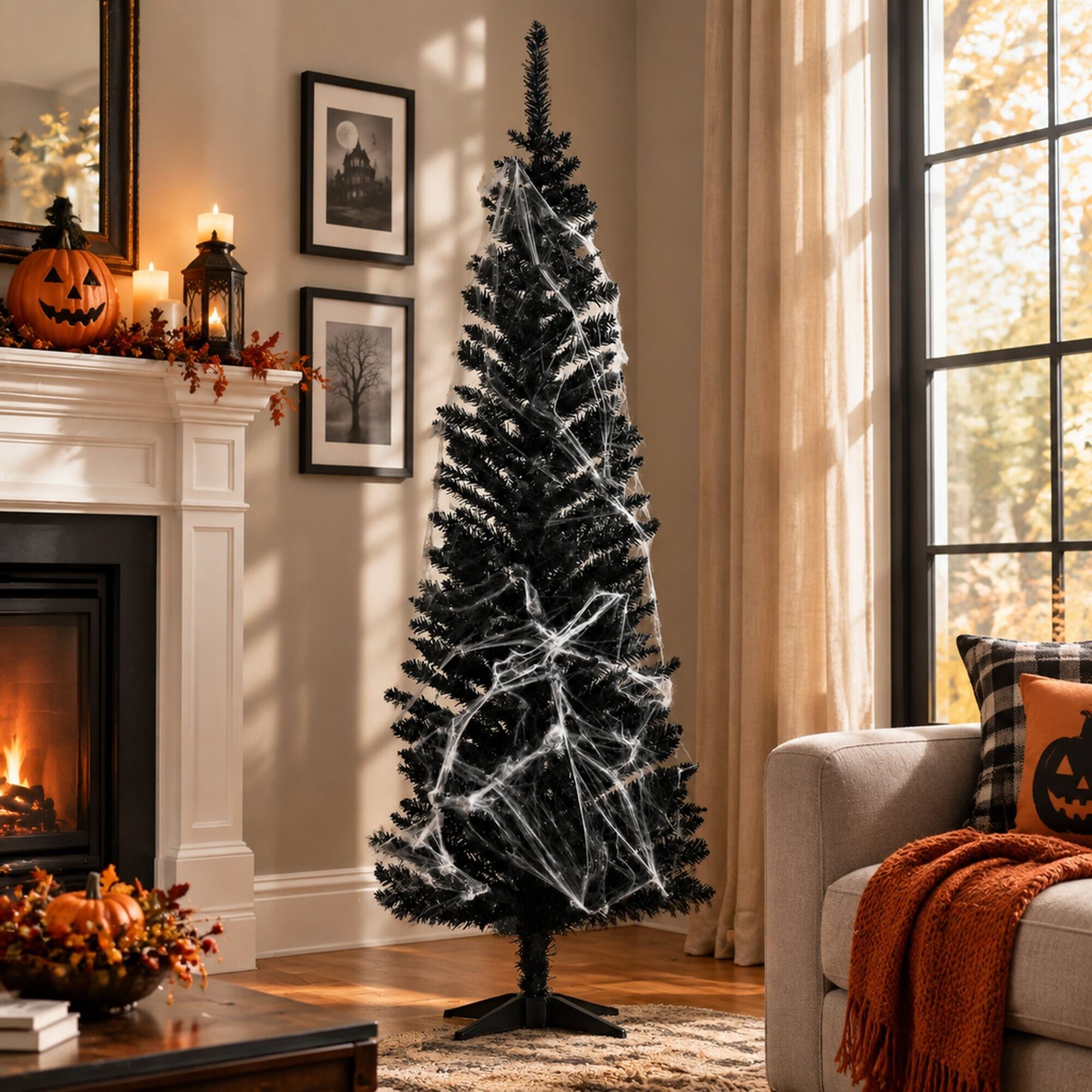 RYHNUYNE 5 Ft Slim Pencil Artificial Christmas Tree With 294 Realistic ...