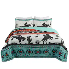 MarCielo - 3 Piece South Western Quilt Bedspread Set Cowboy - Green