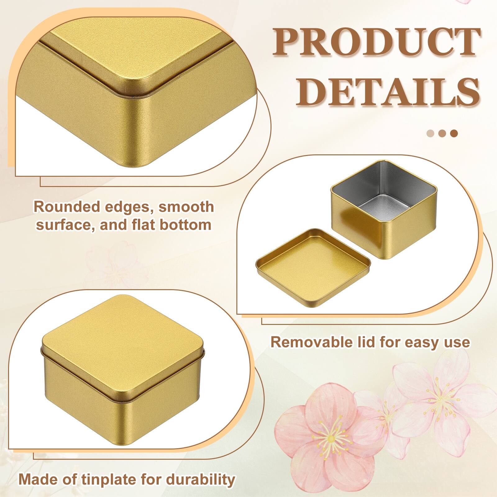 PRODUCT DETAILS

- Rounded edges, smooth surface, and flat bottom
- Removable lid for easy use
- Made of tinplate for durability