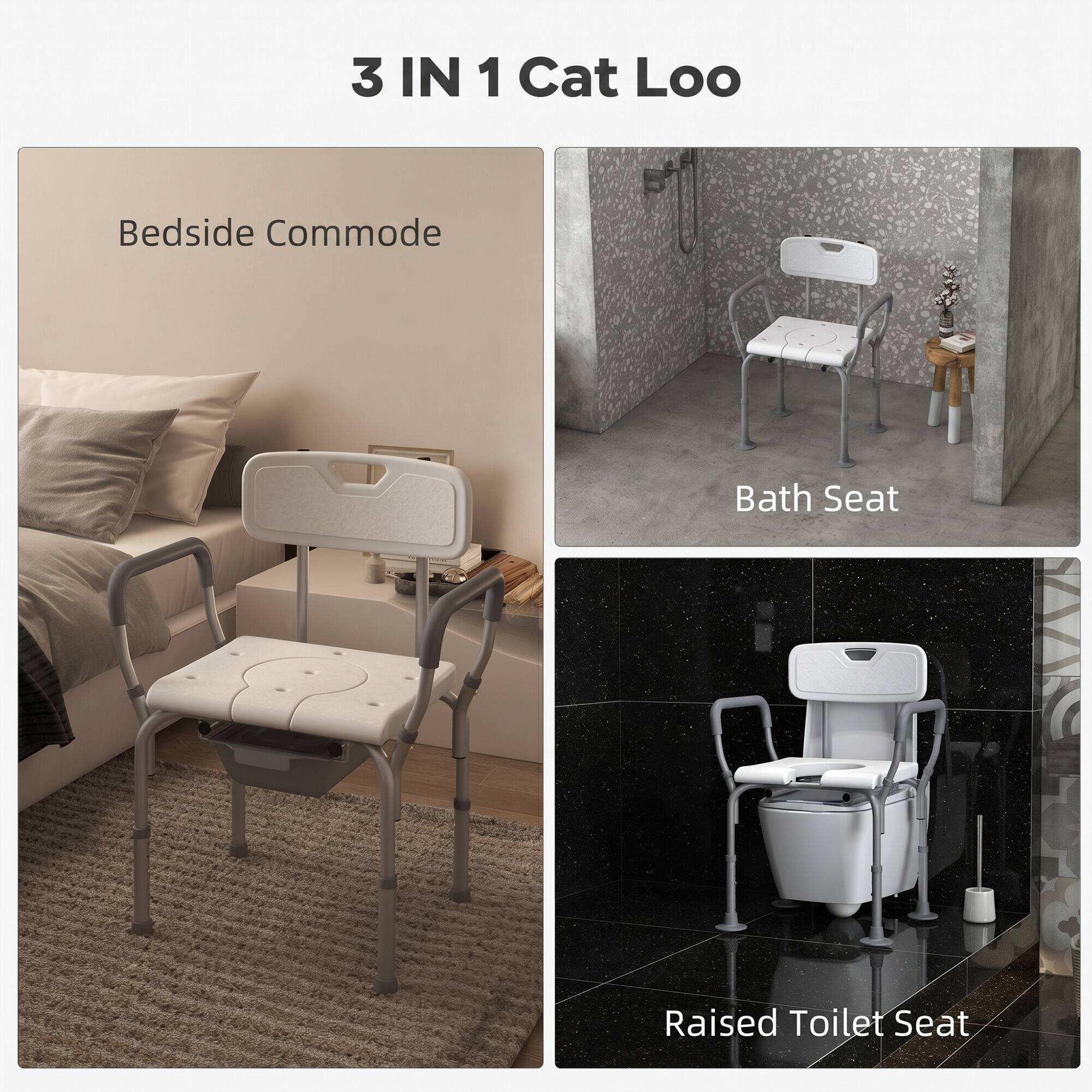 3 IN 1 Cat Loo

- Bedside Commode
- Bath Seat
- Raised Toilet Seat