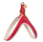 Front. PoisePup - Real Leather Comfortable Step-in Harness for Dogs - Red | Cream.