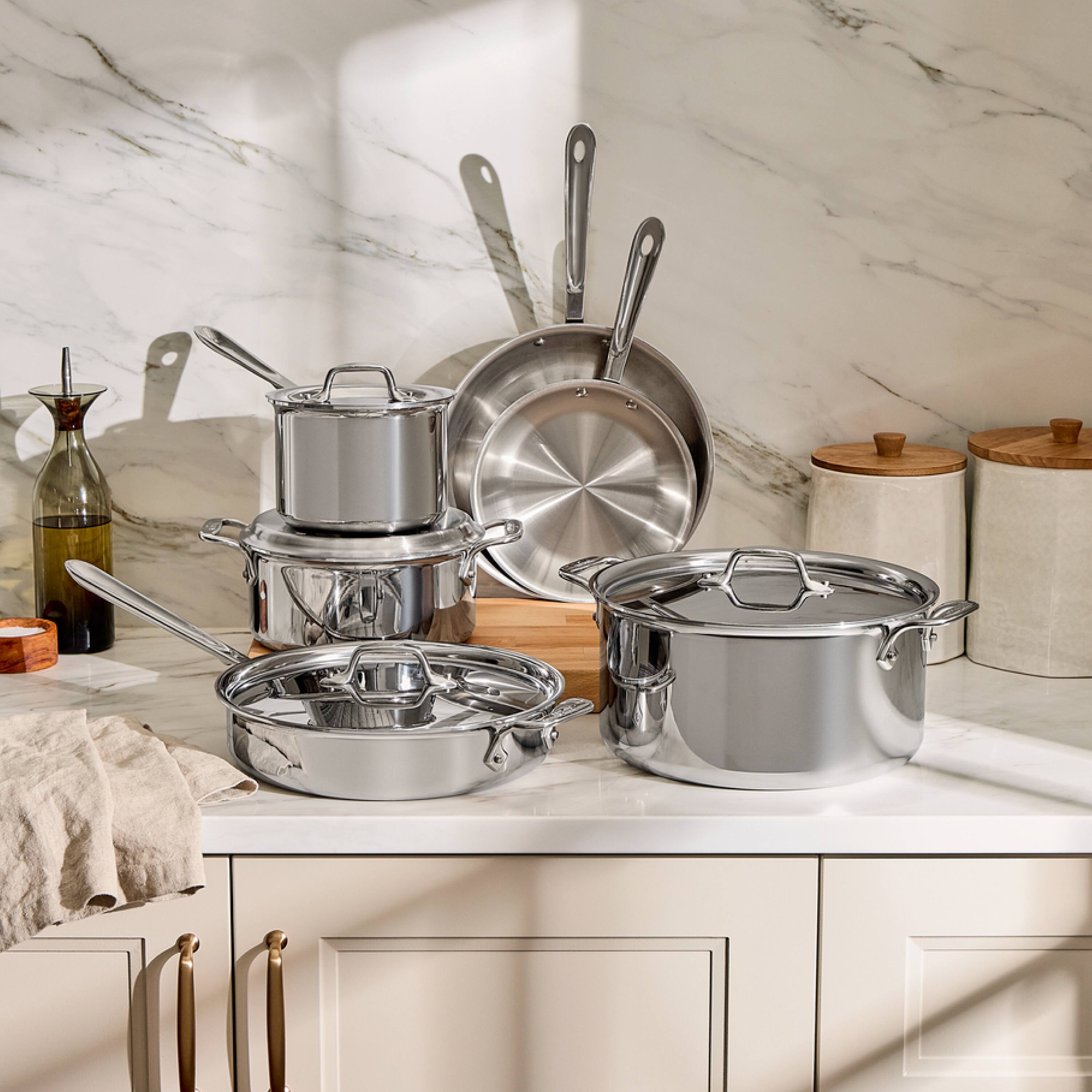 Alt View 6. All Clad - All-Clad 10pc Stainless Steel Cookware Set. 3-Ply Bonded. Silver - Silver.