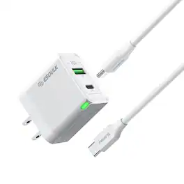 Esoulk - Premium 30W PD USB-C & QC Fast Wall Charger Adapter and 5' Cable For iPad, iPhone 17 16 15 Pro Max - White