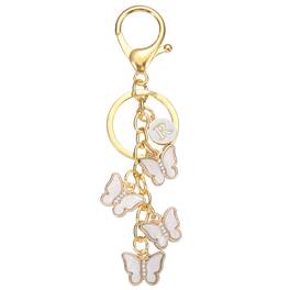 Unique Bargains - Butterfly Initial Letter Keychain, Alphabet R Metal Keyring, Cute Car Keys Holder Charm for Women Gift - White