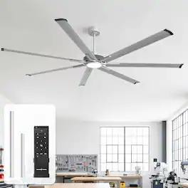 Parrot Uncle - 100-inch Industrial Extra Large Commercial HVLS LED Ceiling Fan with 7 Aluminum Blades and Remote Control - Silver