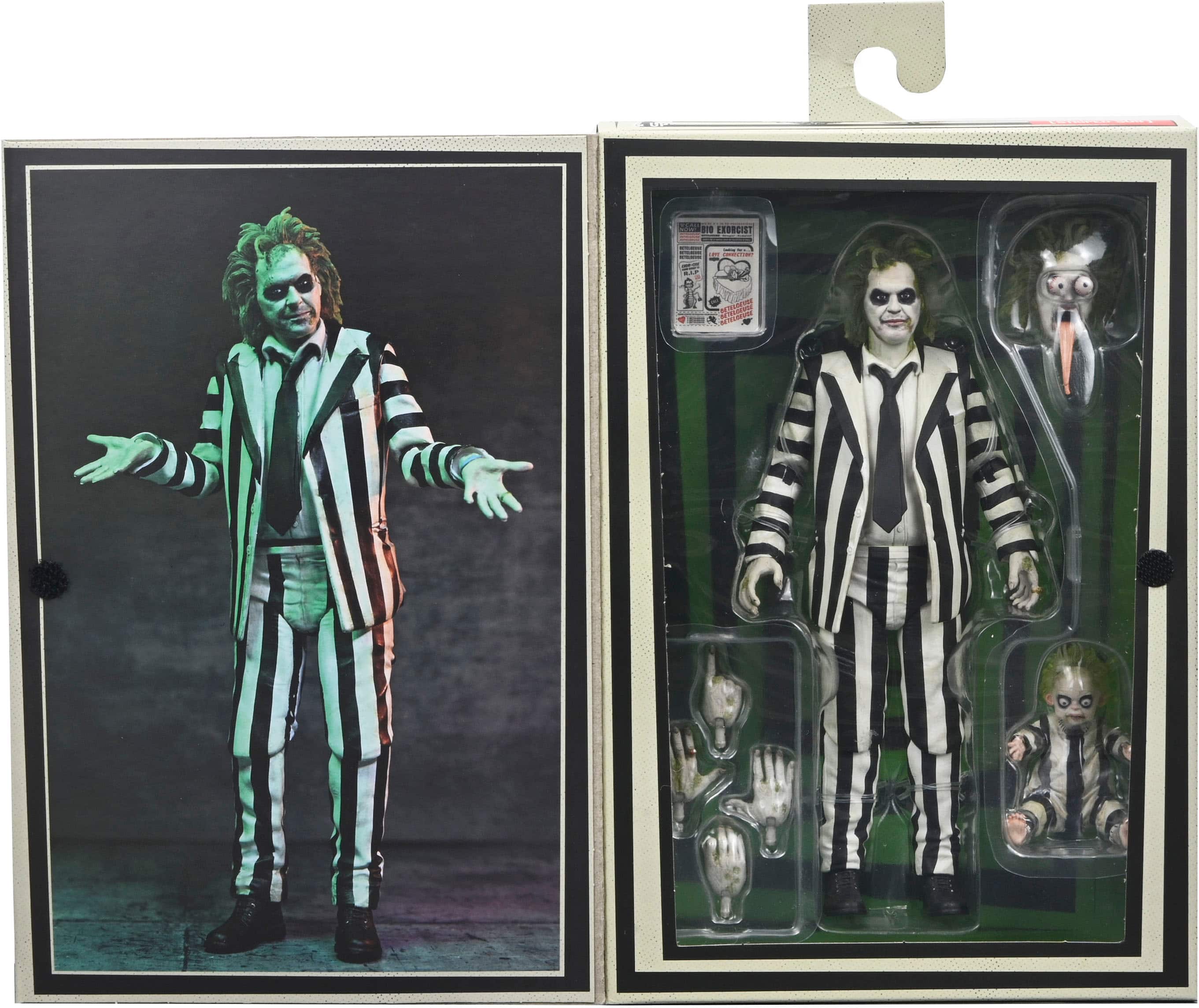 Angle. NECA - Beetlejuice Beetlejuice 7" Scale Action Figure - Ultimate "Striped Suit".