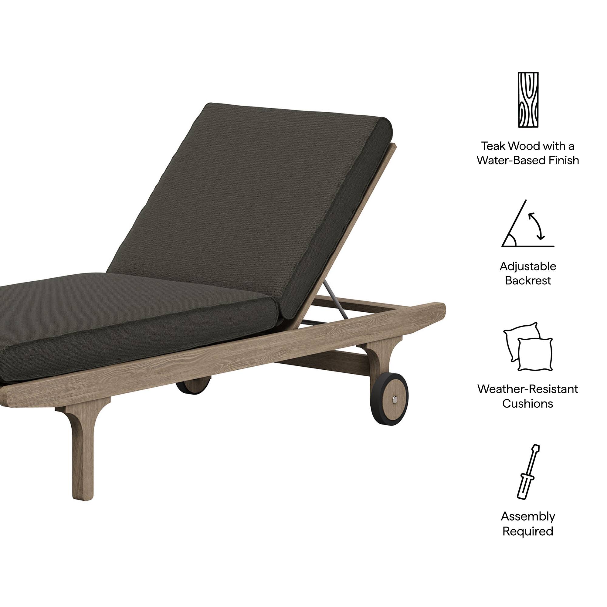 Teak Wood with a Water-Based Finish Adjustable Backrest Weather-Resistant Cushions Assembly Required