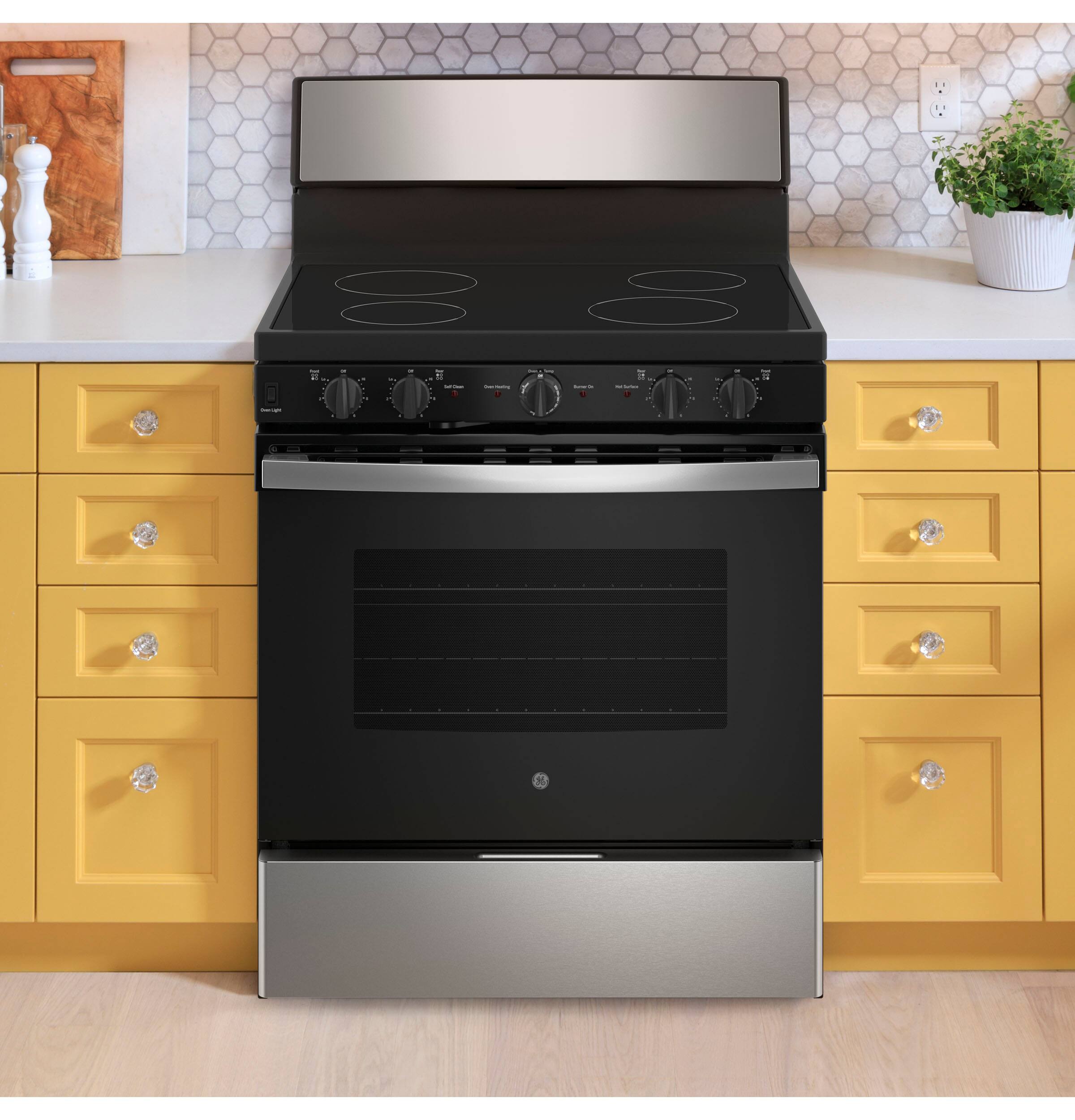 Alt View 5. GE - 5 Cu. Ft. Freestanding  Electric Range with Self-Cleaning and Dual-Element Bake - Stainles Steel/Black.
