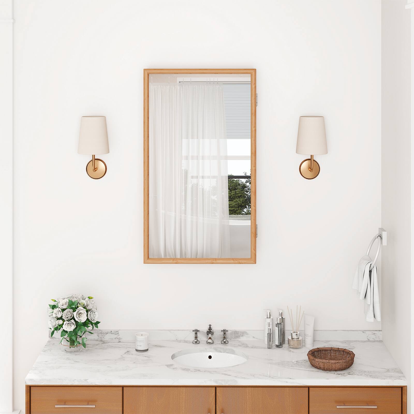 Alt View 1. Gymax - Gymax Small Medicine Cabinet 14'' x 24'' Bamboo Storage Organizer w/ Mirror Door - Natural.