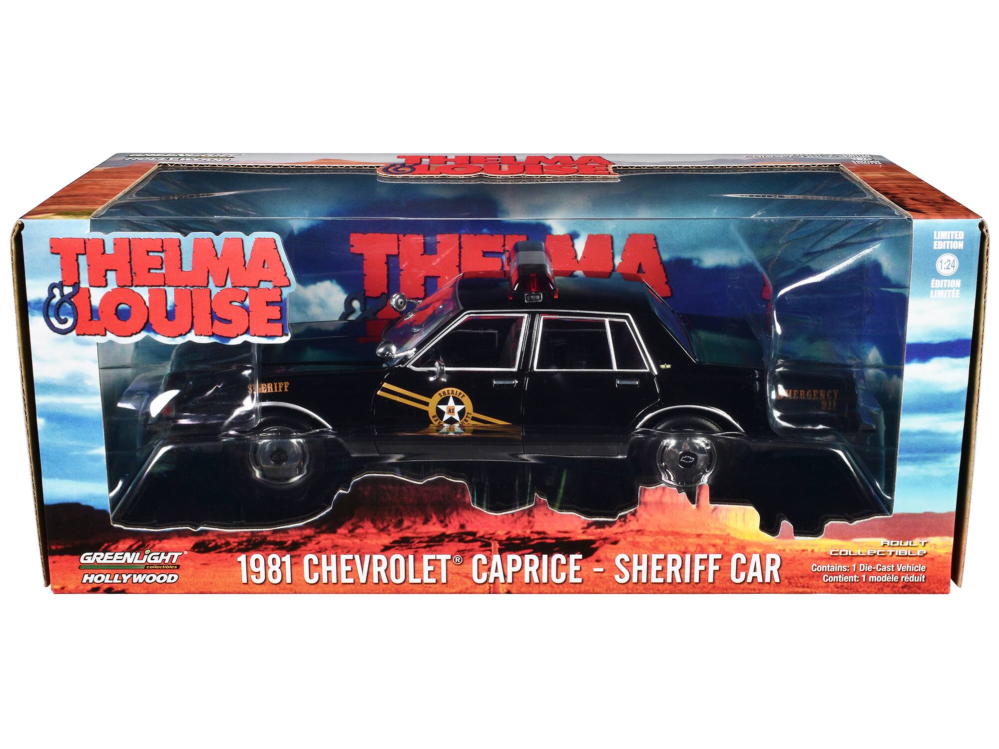 Thelma & Louise  
1981 Chevrolet Caprice - Sheriff Car  

Greenlight Hollywood  
Limited Edition 1:24  

Contains: 1 Die-Cast Vehicle  
Contient: 1 modèle réduit  

Emergency 911  
Adult Collectible