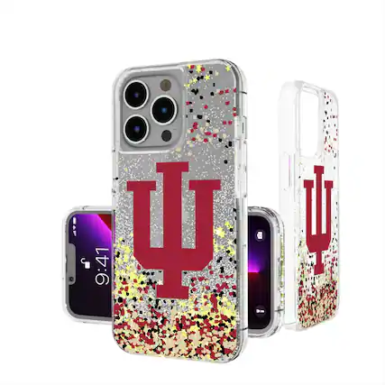 Front. Keyscaper - Indiana Hoosiers iPhone Glitter Confetti Design Case - 15 Pro Max - Multicolor.