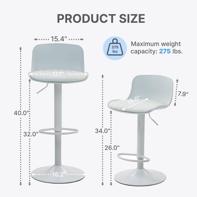 PRODUCT SIZE

- 15.4"
- 17.1"
- 40.0"
- 32.0"
- 16.2"
- 15.0"
- 7.9"
- 34.0"
- 26.0"

Maximum weight capacity: 275 lbs.
