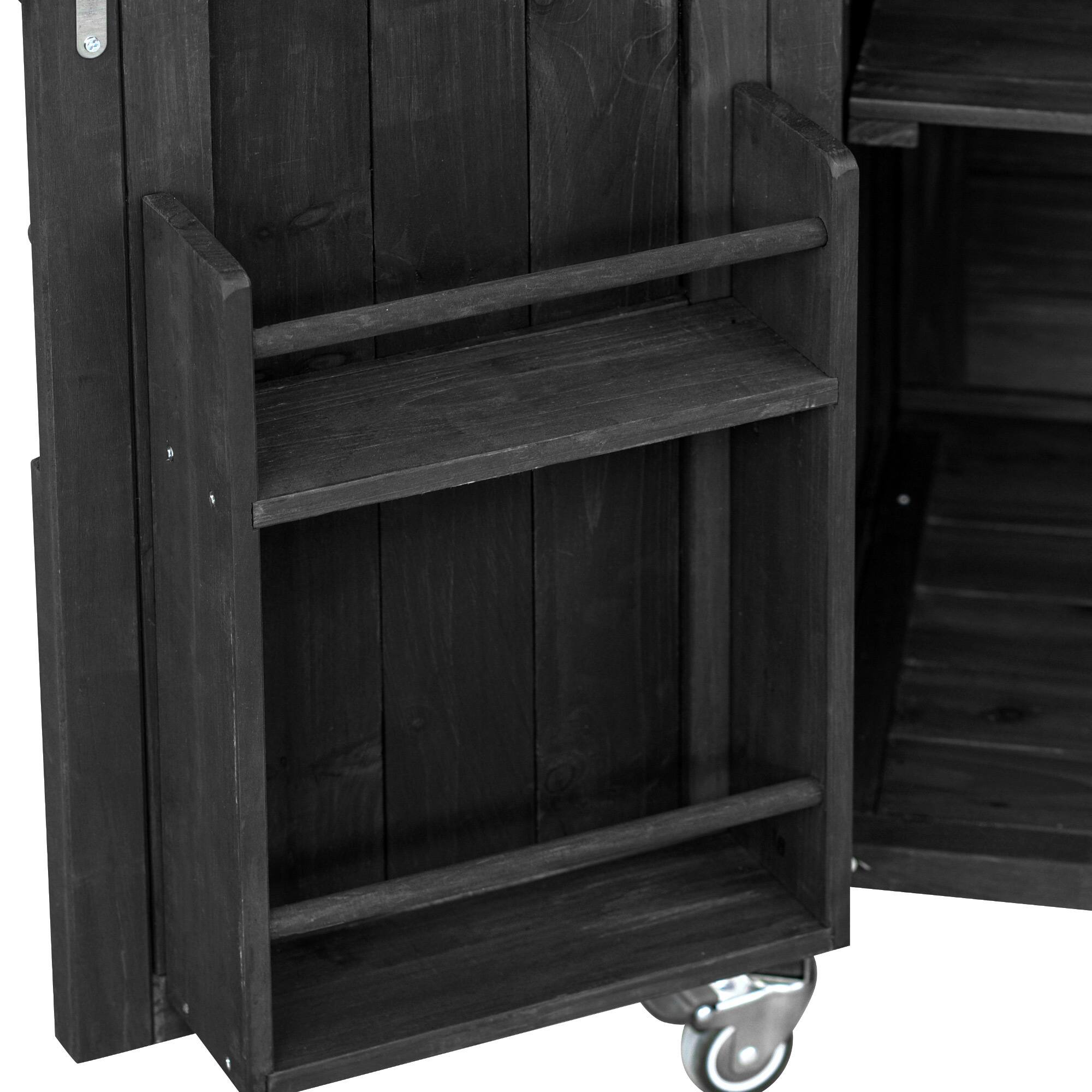 Alt View 6. Spaco - Spaco Outdoor Grill Cart, Teak Wood Cabinet, Stainless Steel Top, Rolling with Spice Rack Towel Rack for Patio Barbecue - Black.