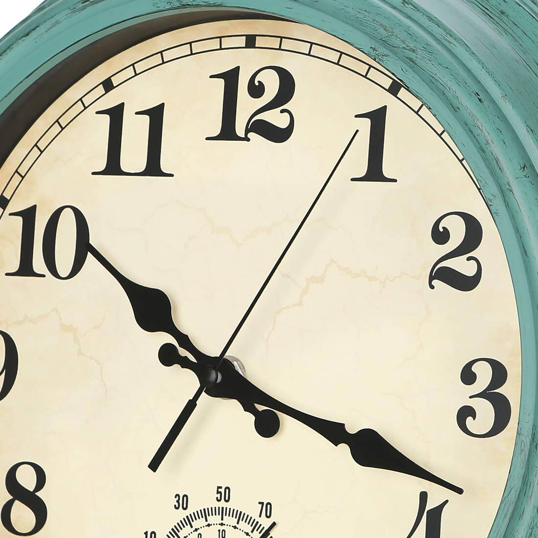 Left. Dazzed Corner - 12 Inch Wall Clock with Thermometer,Battery Operated Silent Non Ticking Quartz Clock - Olive Green.