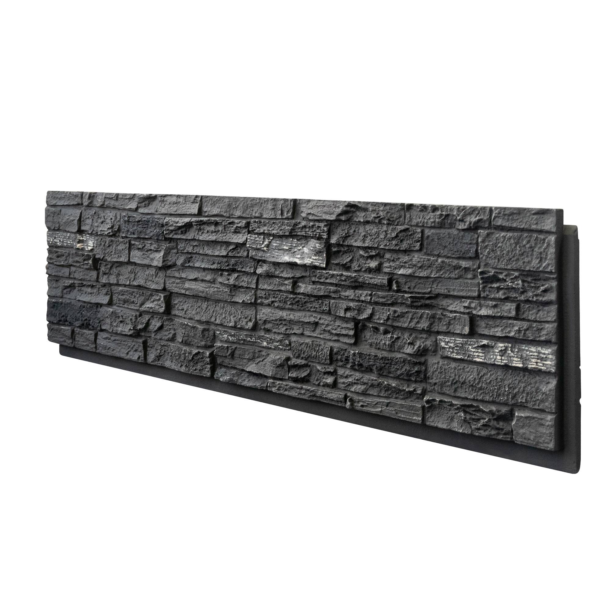 Front. LOVMOR - 1 Pack Faux Stone Wall Covering Panels PU Stone Veneer Interior Exterior Siding for DIY Projects - Roman Black Stone.
