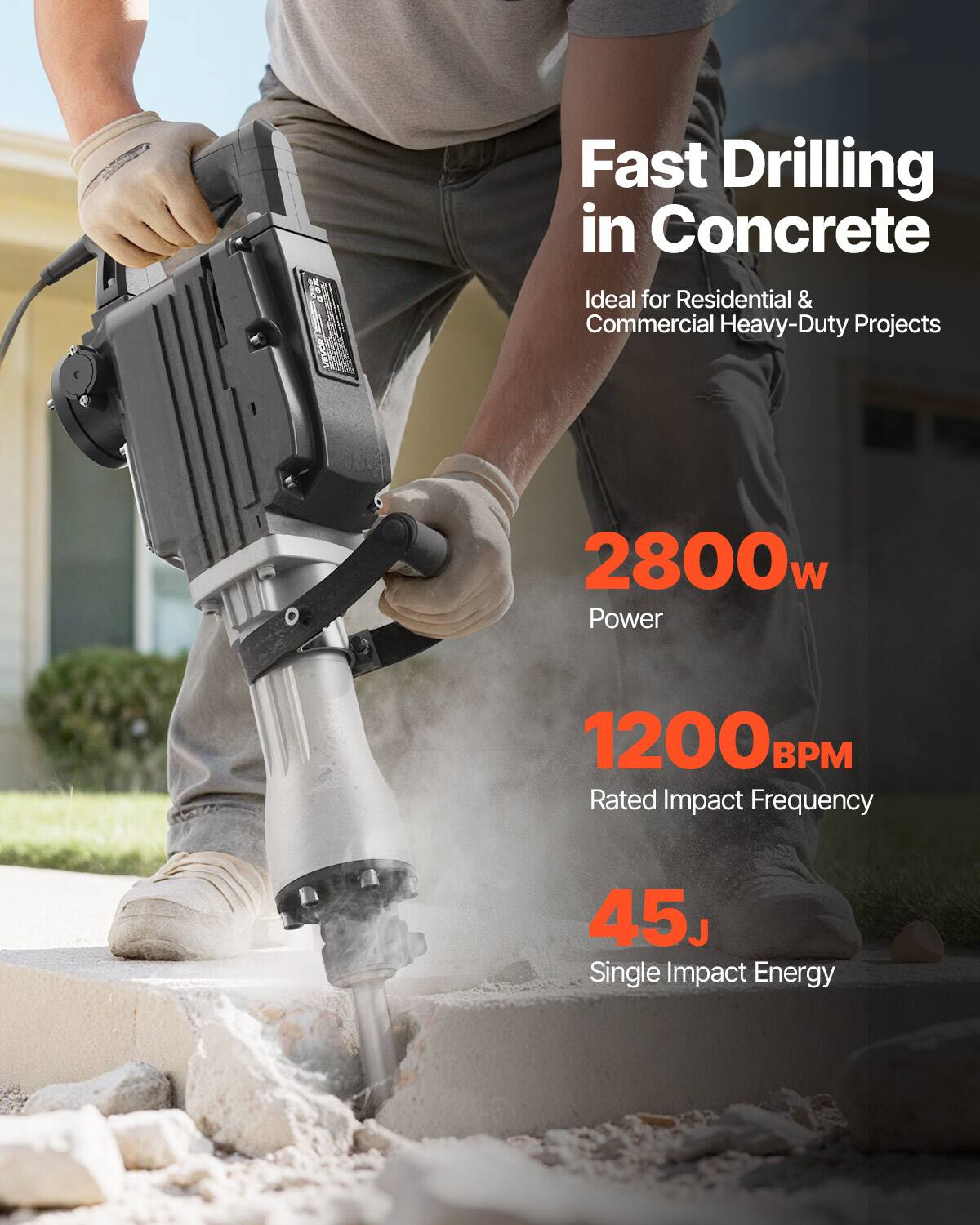 Fast Drilling in Concrete  
Ideal for Residential & Commercial Heavy-Duty Projects  

2800w Power  
1200BPM Rated Impact Frequency  
45J Single Impact Energy
