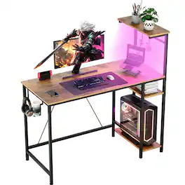 GTPlayer - 42 in L-Shaped Gaming Desk with LED Lights Corner Desk with 3-Tier Storage Compact Computer Desk - Wood