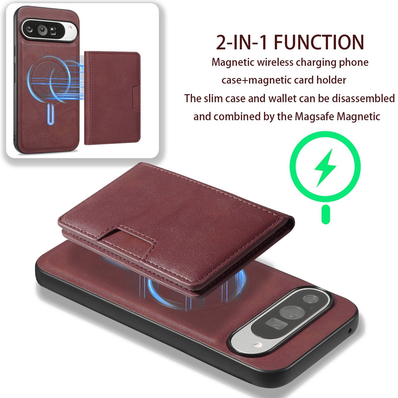 2-IN-1 FUNCTION  
Magnetic wireless charging phone case + magnetic card holder  
The slim case and wallet can be disassembled and combined by the Magsafe Magnetic