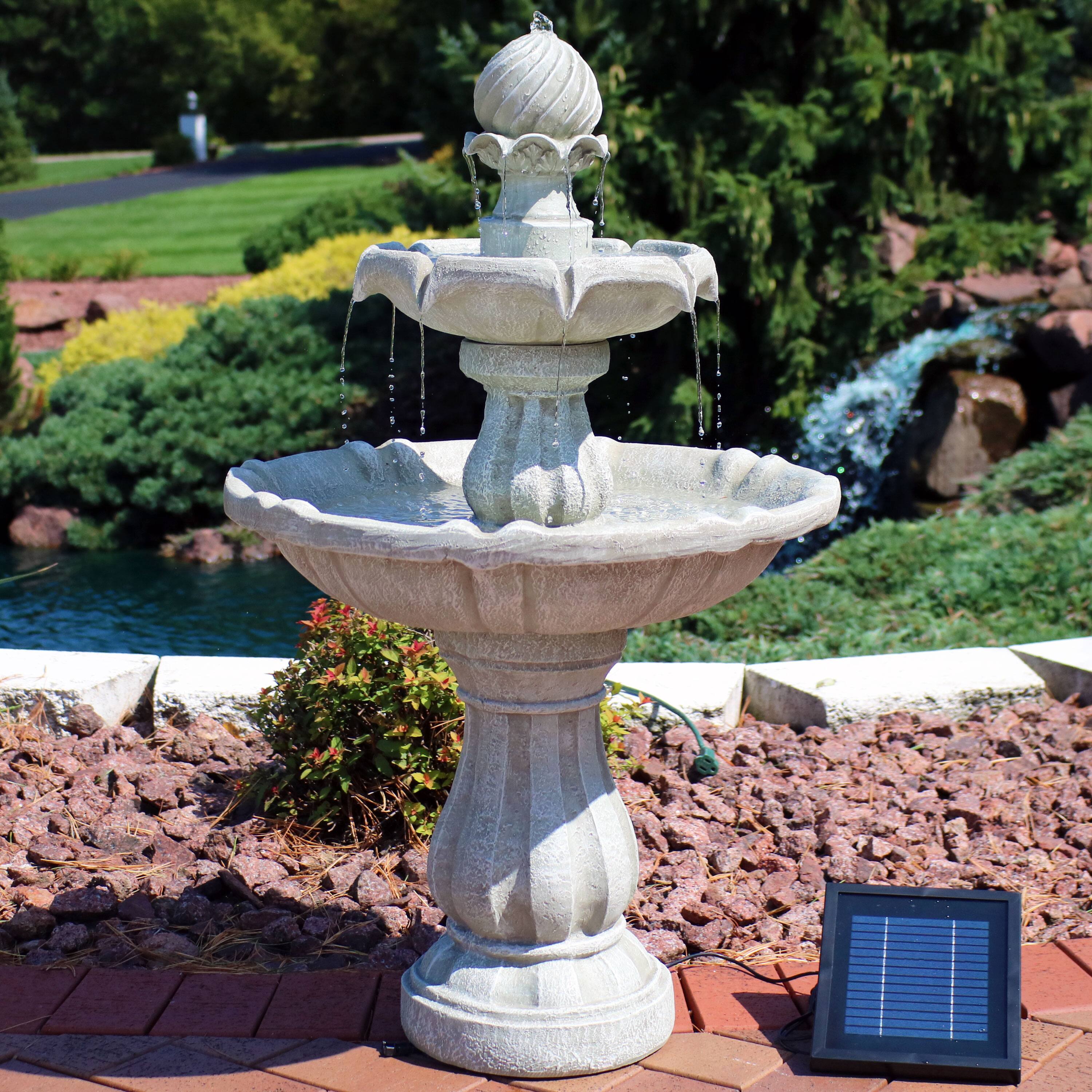 Alt View 7. Sunnydaze - Resin Outdoor 2-Tier Solar Water Fountain with Battery - White.