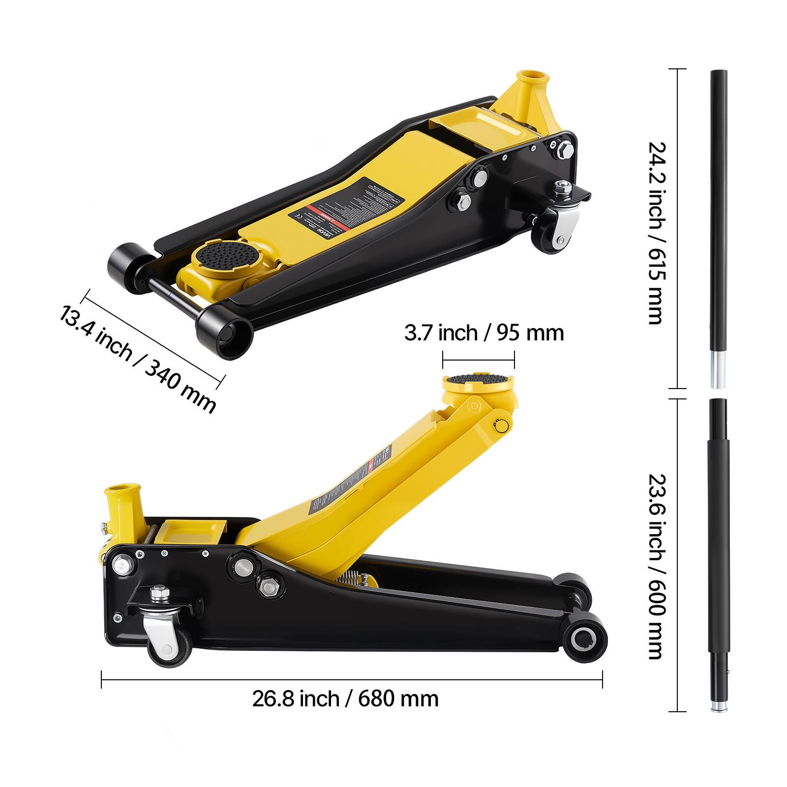 13.4 inch / 340 mm  
3.7 inch / 95 mm  
24.2 inch / 615 mm  
26.8 inch / 680 mm  
23.6 inch / 600 mm