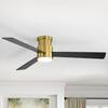 Front. Breezary - 52'' Flush Mount Ceiling Fan with 3 Plywood Blades, 3-Color Light, 6-Speed DC Motor, Remote with Timer & Memory - Golden and Matte Black.