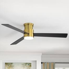 Breezary - 52'' Flush Mount Ceiling Fan with 3 Plywood Blades, 3-Color Light, 6-Speed DC Motor, Remote with Timer & Memory - Golden and Matte Black
