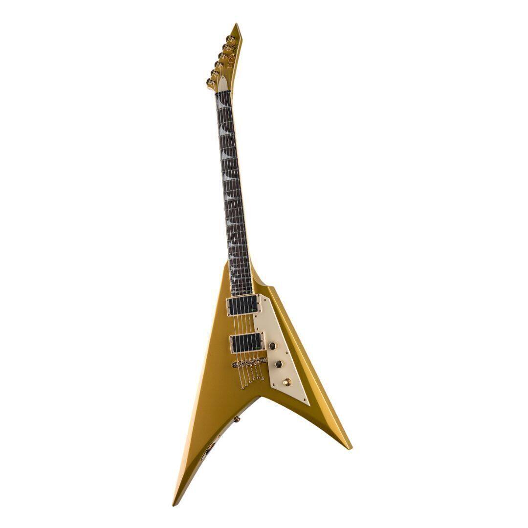Left. ESP - ESP LTD KH-V Kirk Hammett Signature Electric Guitar - Metallic Gold- B-Stock.