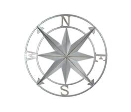 Zeckos - Galvanized Zinc Finish Metal Compass Rose Wall Hanging 20.5 Inch Diameter - Silver