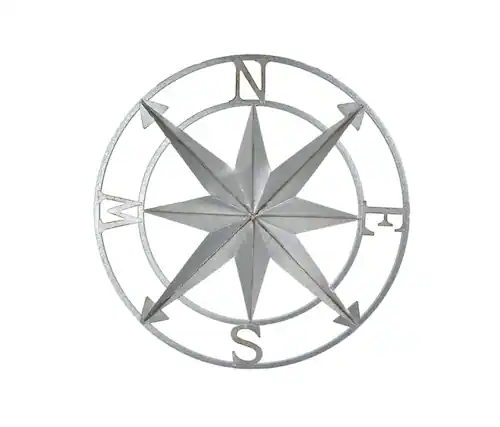 Front. Zeckos - Galvanized Zinc Finish Metal Compass Rose Wall Hanging 20.5 Inch Diameter - Silver.