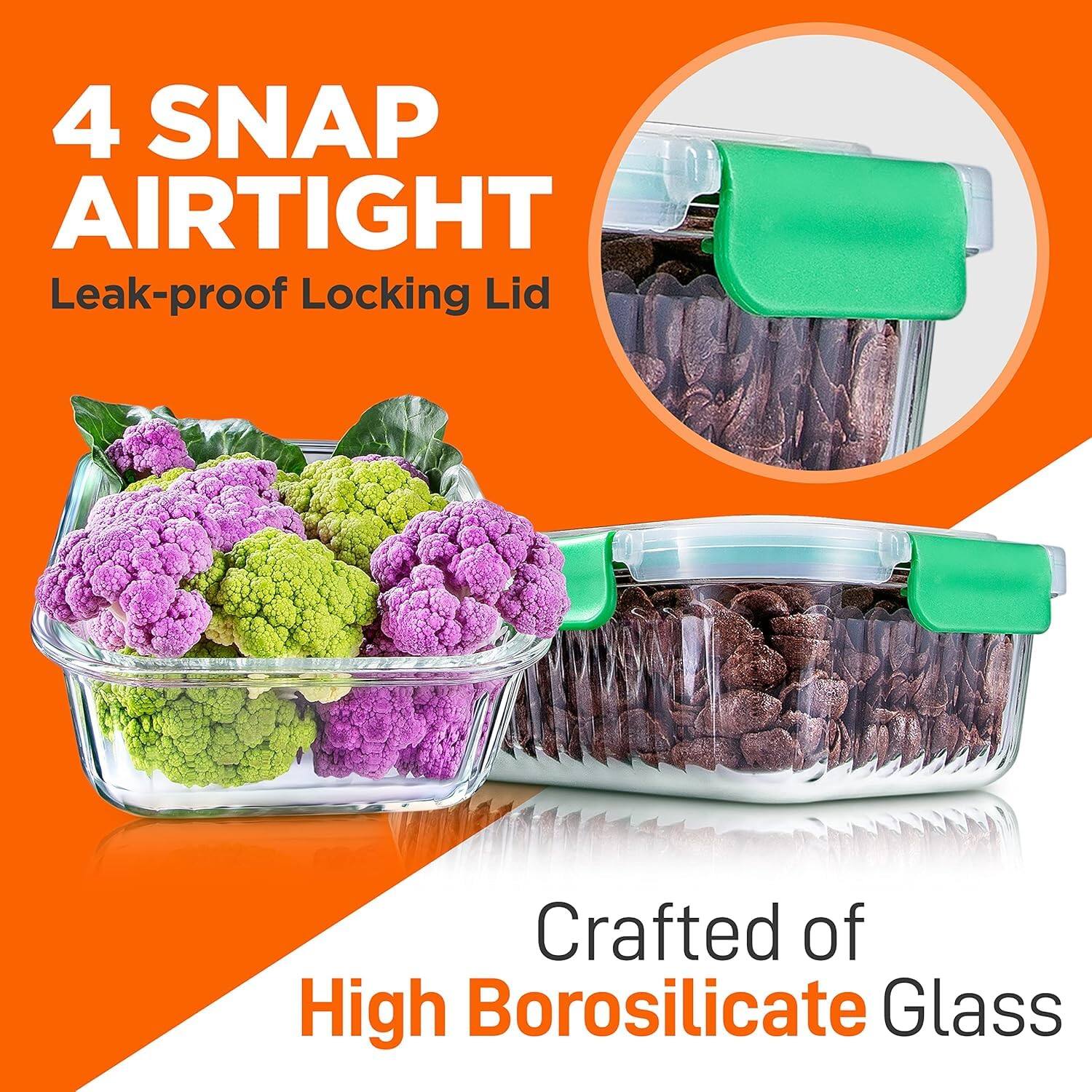 4 SNAP AIRTIGHT  
Leak-proof Locking Lid  
Crafted of High Borosilicate Glass