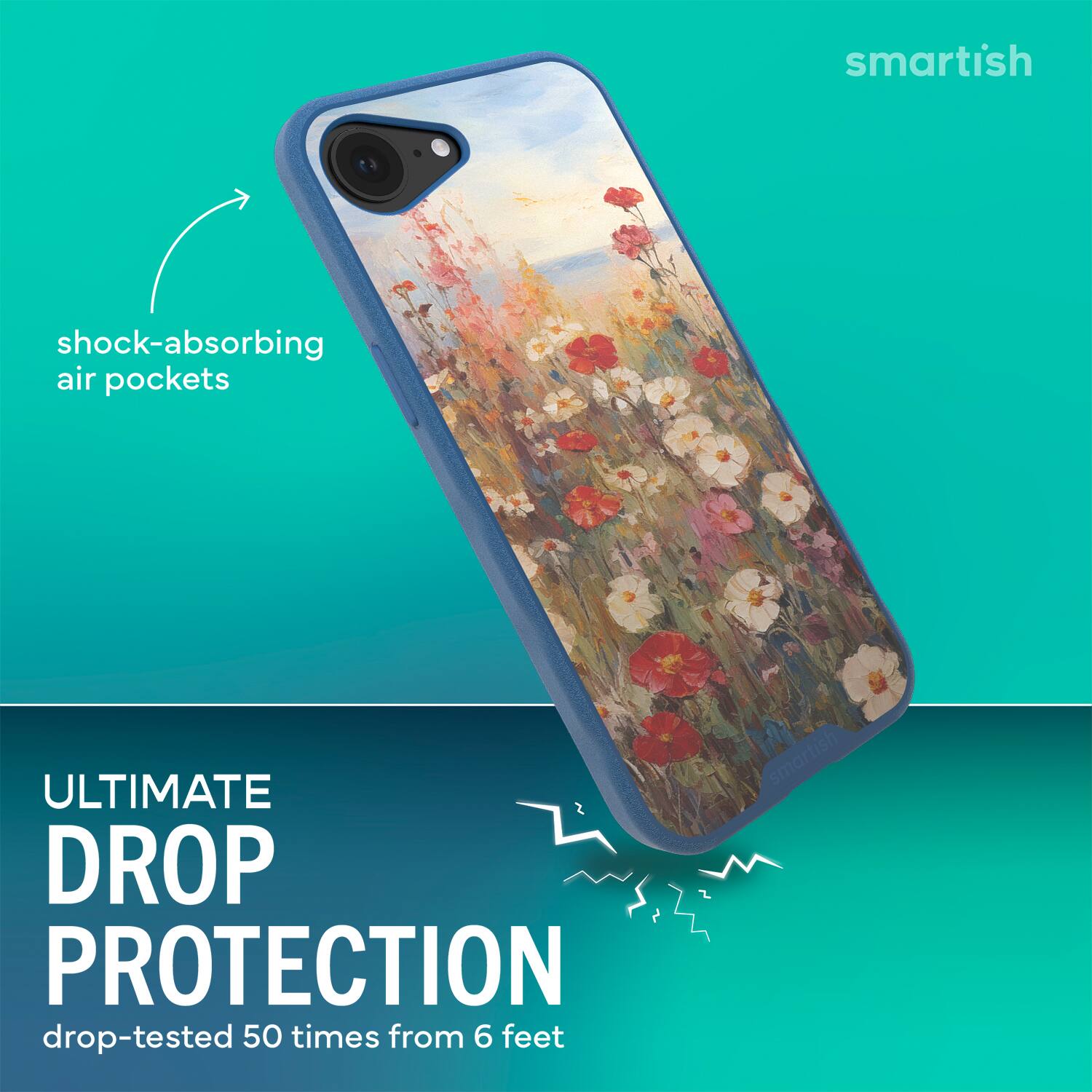 smartish shock-absorbing air pockets ULTIMATE DROP PROTECTION drop-tested 50 times from 6 feet smartish