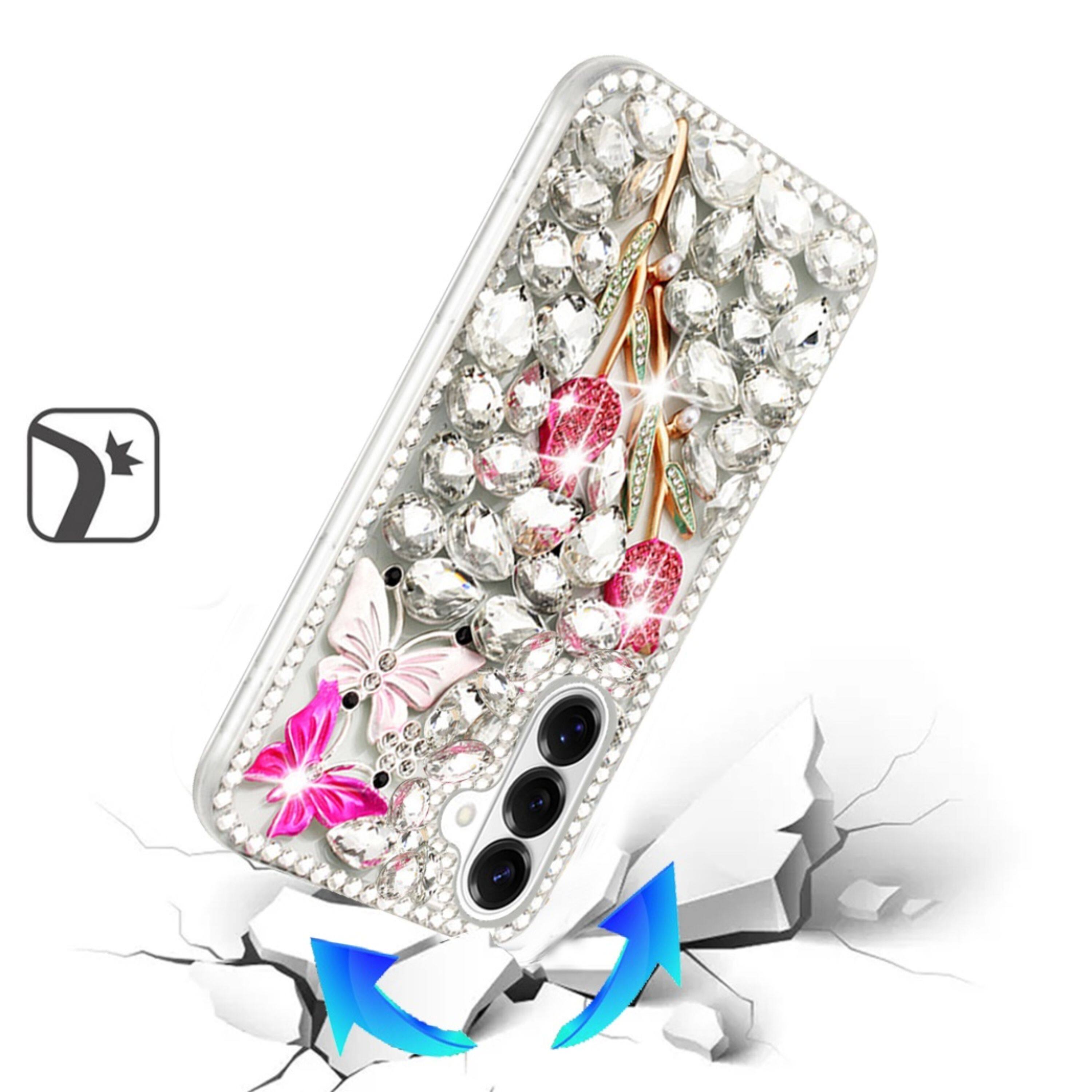 Left. Kitcheniva - Full Diamond Bling 3D Jewel Ornaments Design Phone Case With Tempered Glass For Samsung S26 Crystal Garden - Multicolor.