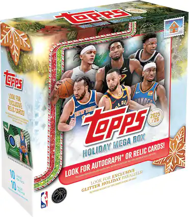 8 TOPPS HOLIDAY MEGA BOX
NEW YORK 2025 / 26
LOOK FOR EXCLUSIVE RELIC CARDS!
10 CARDS PER PACK
10 PACKS PER BOX
LOOK FOR AUTOGRAPH* OR RELIC CARDS!
*May contain redemption cards with expiration dates. (No purchase necessary. Visit TOPPS.COM for details and entry.)
LOOK FOR EXCLUSIVE HOLIDAY PARALLEL!
*May contain redemption cards with expiration dates. (No purchase necessary. Visit TOPPS.COM for details and entry.)
GLITTER HOLIDAY PARALLELS!
(NO PURCHASE NECESSARY)
NBA CLIFFS
Dinny Love
Agyten
HAPPY HOLIDAYS