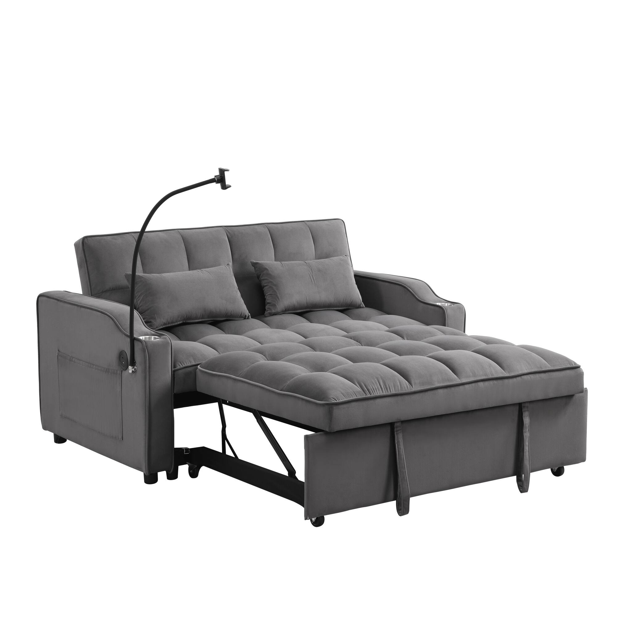Alt View 9. GOODSILO - Convertible Velvet Sofa Bed with Adjustable Backrest, USB Ports, and Storage Pockets for Compact Living Spaces - Dark Grey.