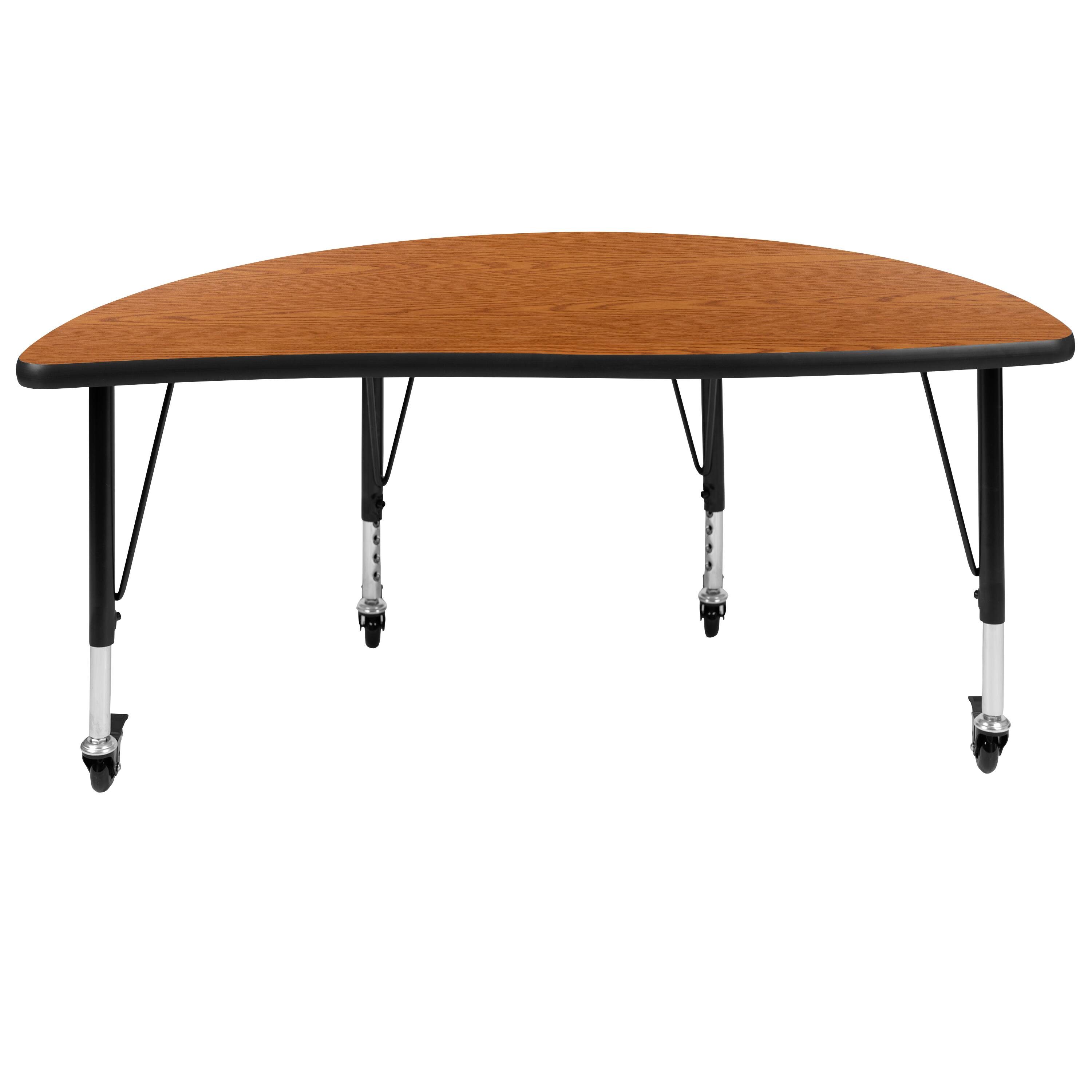 Alt View 5. Emma + Oliver - Mobile 47.5" Half Circle Wave Flexible Collaborative Kids Adjustable Activity Table - Oak.