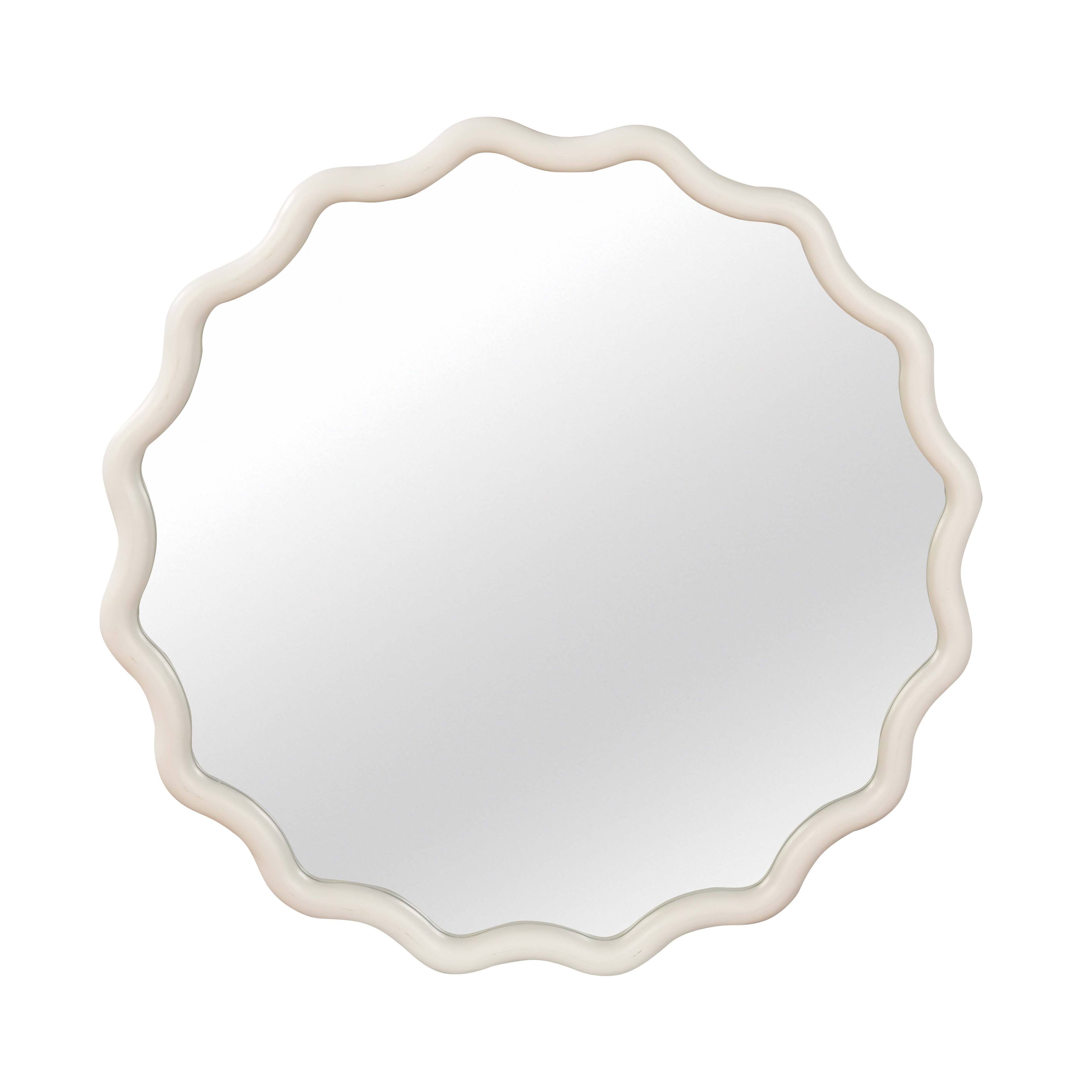 Alt View 3. MERAVOM - Round Wavy Wall Mirror, 30" Circle Boho Scalloped Mirror for Bedroom, Bathroom, Living Room, Entryway - White.
