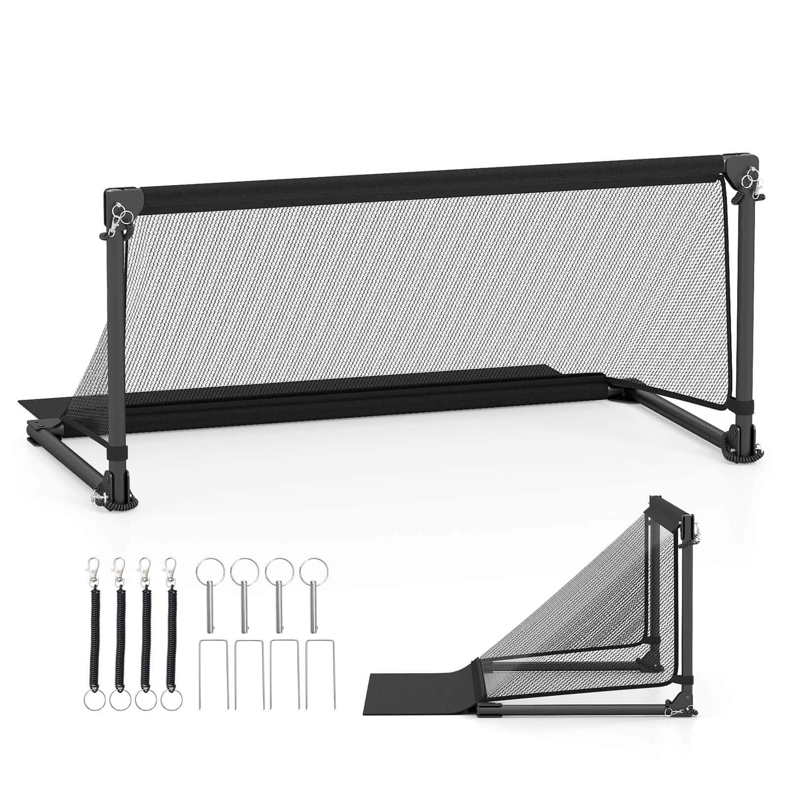 Costway - 40"L x 18"W x 20"H Soccer Goal with Metal Frame Ground Stakes Quick Setup for Kids - Black