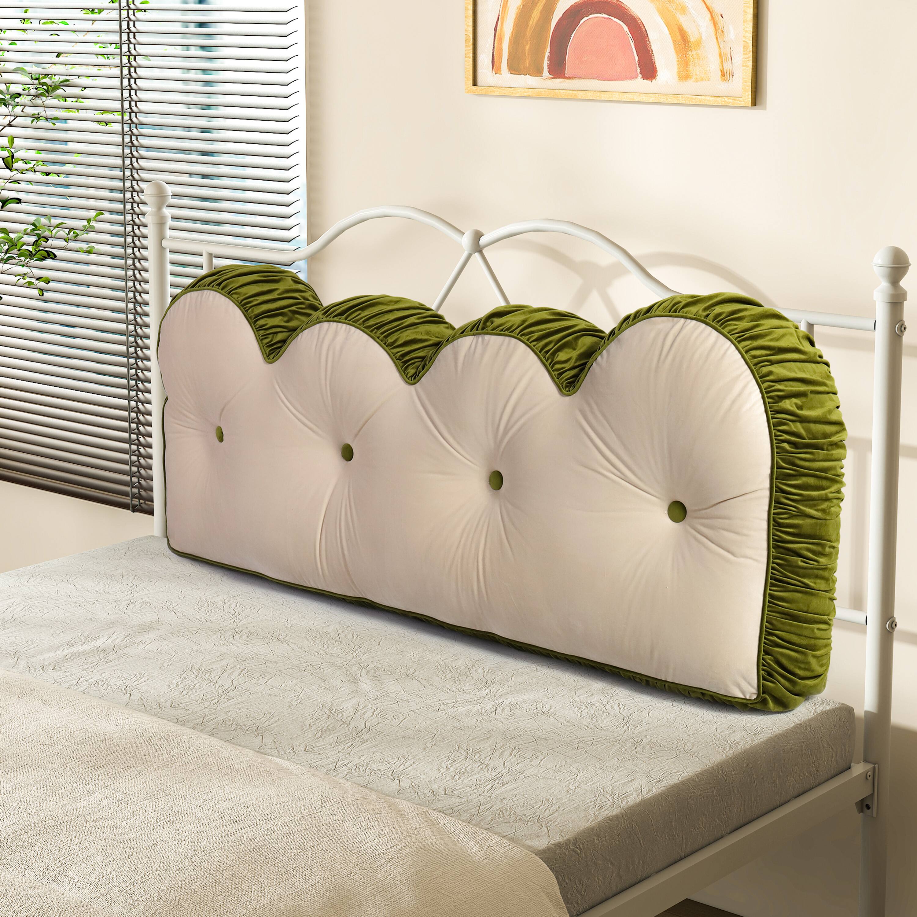 Front. wowmax - Headboard Pillow Queen, Soft Back Rest Pillow for Sitting in Bed,Large Reading Pillow for Bed Sofa - Beige & Green.
