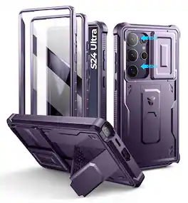 dexnor - for Samsung Galaxy S24 Ultra Case with Built-in Slide Camera Cover & Screen Protector & Kickstand - Phantom Purple