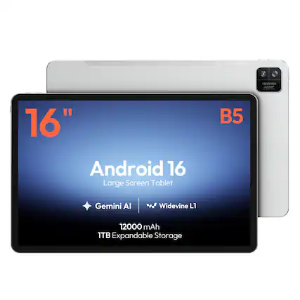 MESWAO 32MP AI CAMERA
16"
B5
Android 16 Large Screen Tablet
Gemini AI
Widevine L1
12000 mAh
1TB Expandable Storage