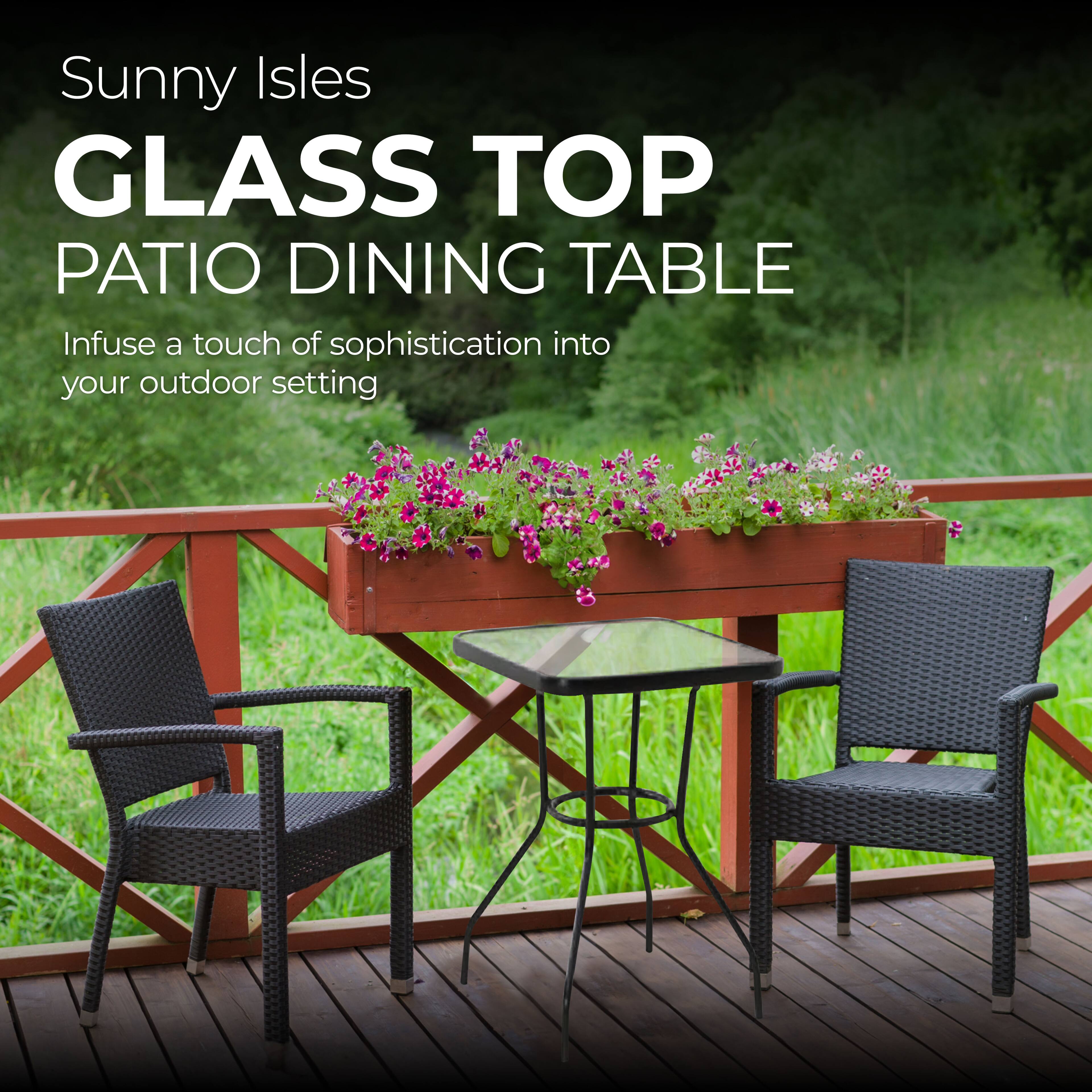 Sunny Isles  
GLASS TOP  
PATIO DINING TABLE  

Infuse a touch of sophistication into your outdoor setting