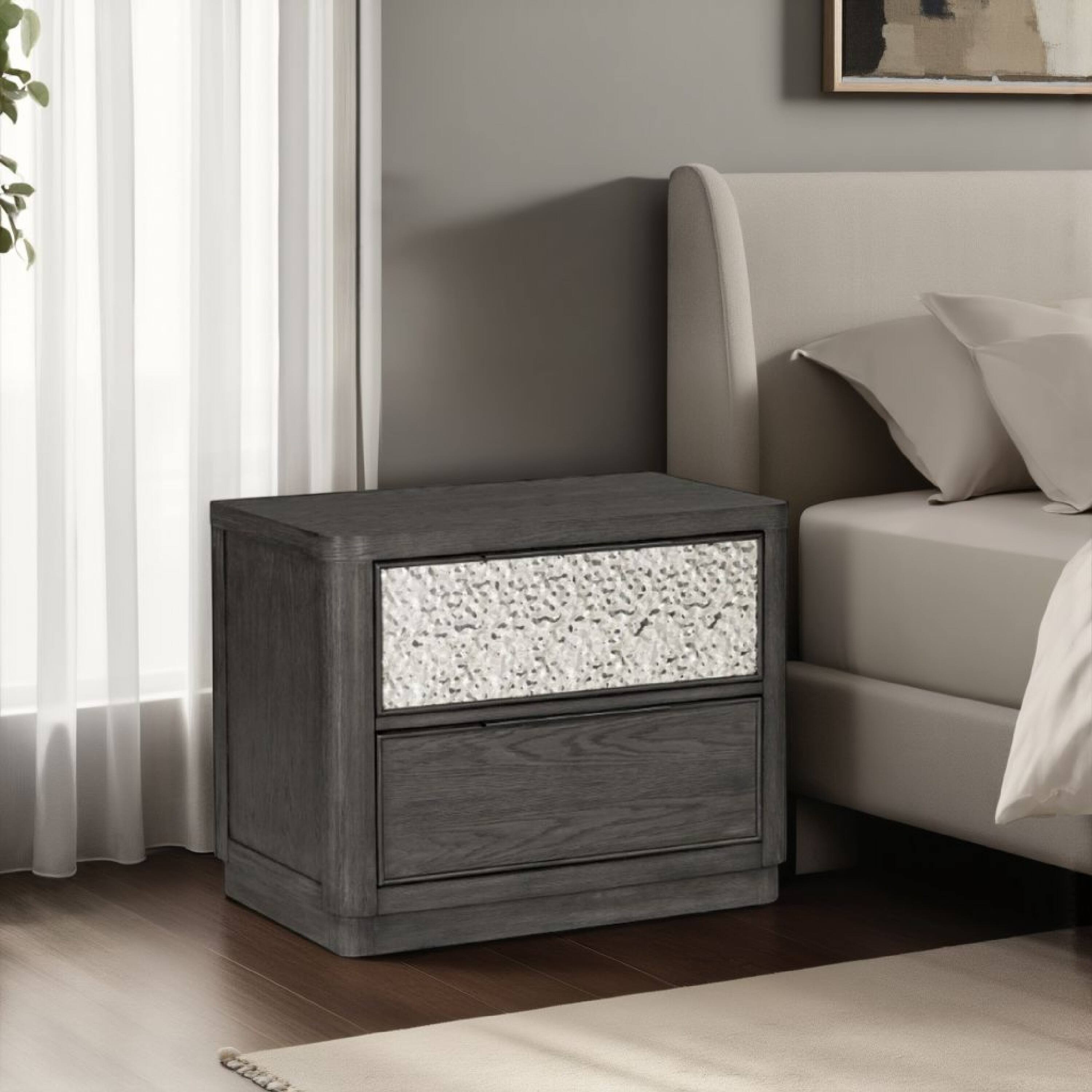 Alt View 5. Manhattan Lane - Zoko Nightstand, 2 Drawers, USB Ports, Metal Accents - Ash Gray, Chrome.