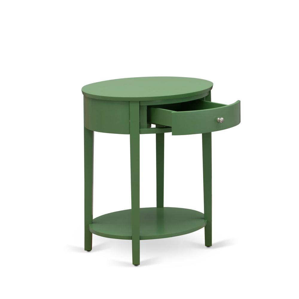 Front. East West Furniture - HI-12-ET Mid Century Modern Nightstand with 1 Wood Drawer, Stable and Sturdy Constructed - Clover Green Finish - Clover Green.
