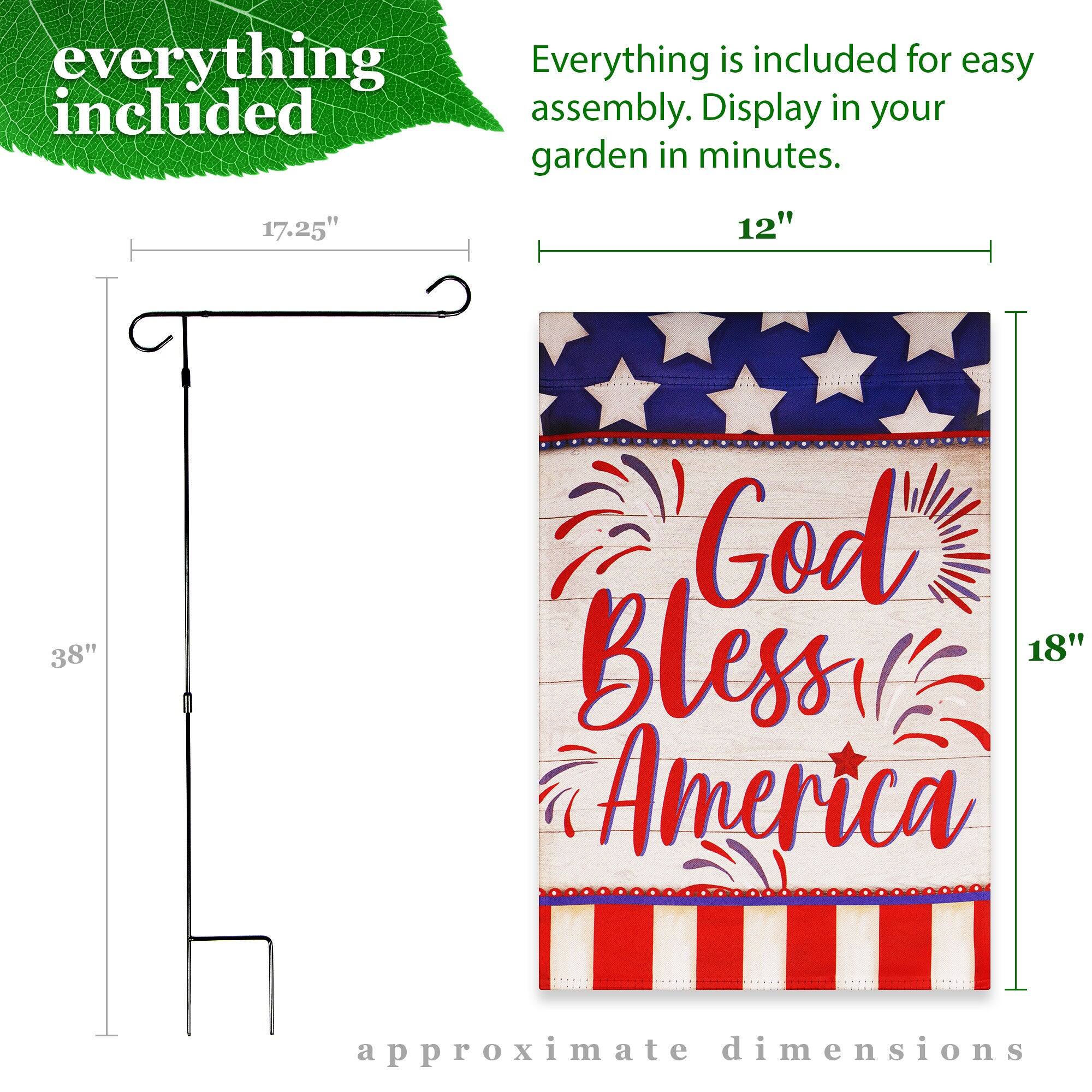 Everything is included for easy assembly. Display in your garden in minutes.

17.25" 12" 38" 18" approximate dimensions

God Bless America