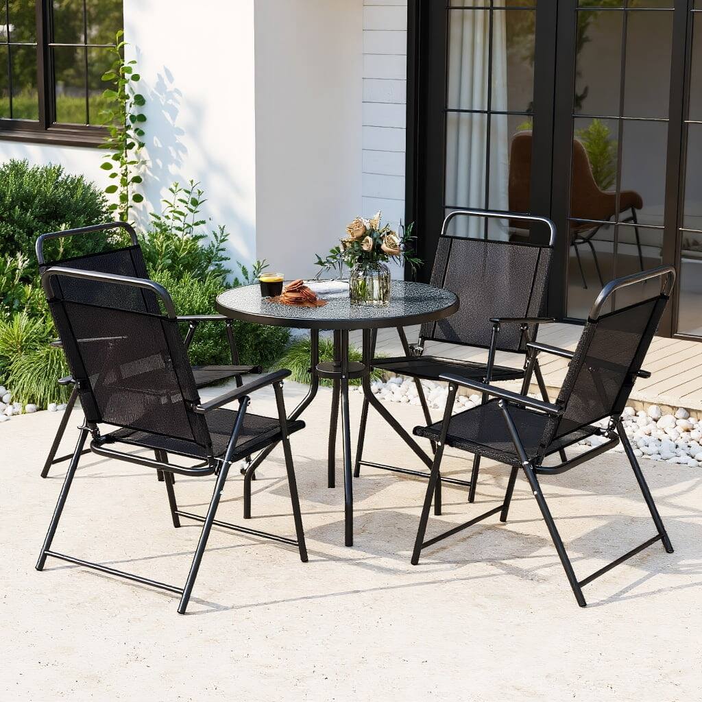 Front. Kadyn - 6 Pieces Patio Dining Set with Umbrella and Stackable Cushioned Chairs, Outdoor Dining Chair for Outside Patio - Gray.