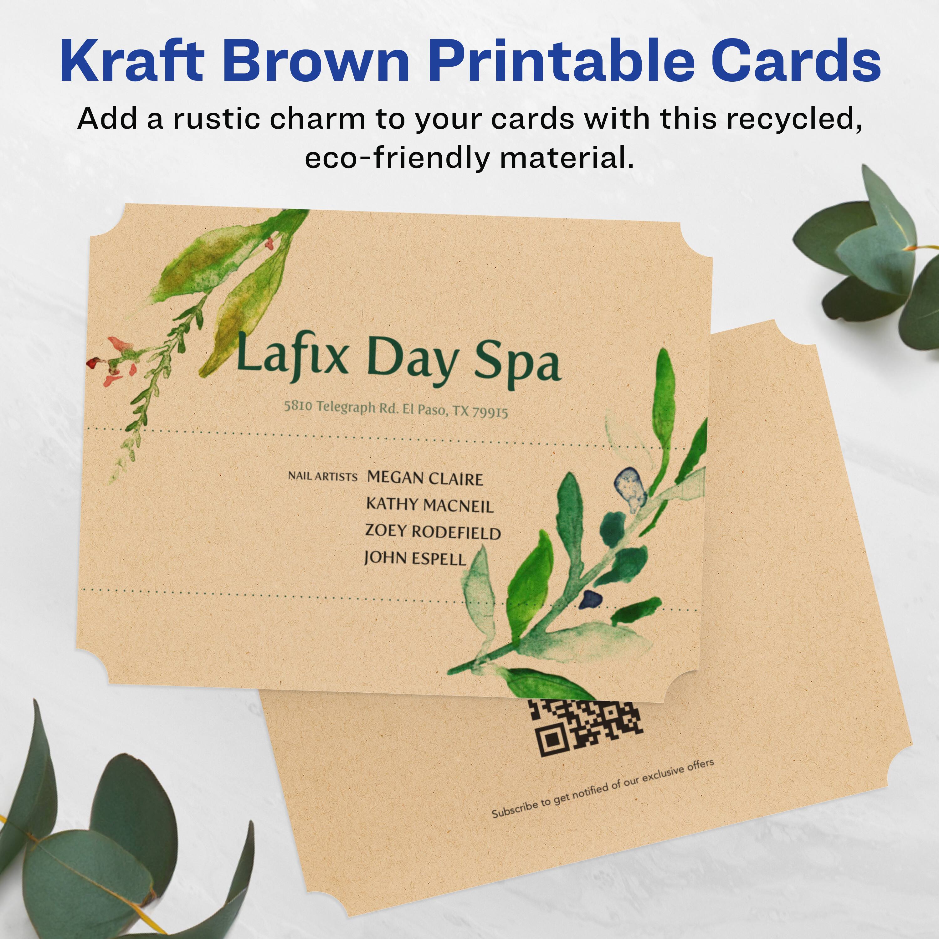 Kraft Brown Printable Cards

Add a rustic charm to your cards with this recycled, eco-friendly material.

Lafix Day Spa  
5810 Telegraph Rd. El Paso, TX 79915

NAIL ARTISTS  
MEGAN CLAIRE  
KATHY MACNEIL  
ZOEY RODEFIELD  
JOHN ESPELL

Subscribe to get notified of our exclusive offers