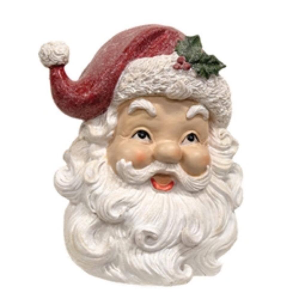 Angle. BreeBe - 2/Set - Resin Glitter Retro Santa Head Sitters - White, Red, Cream.