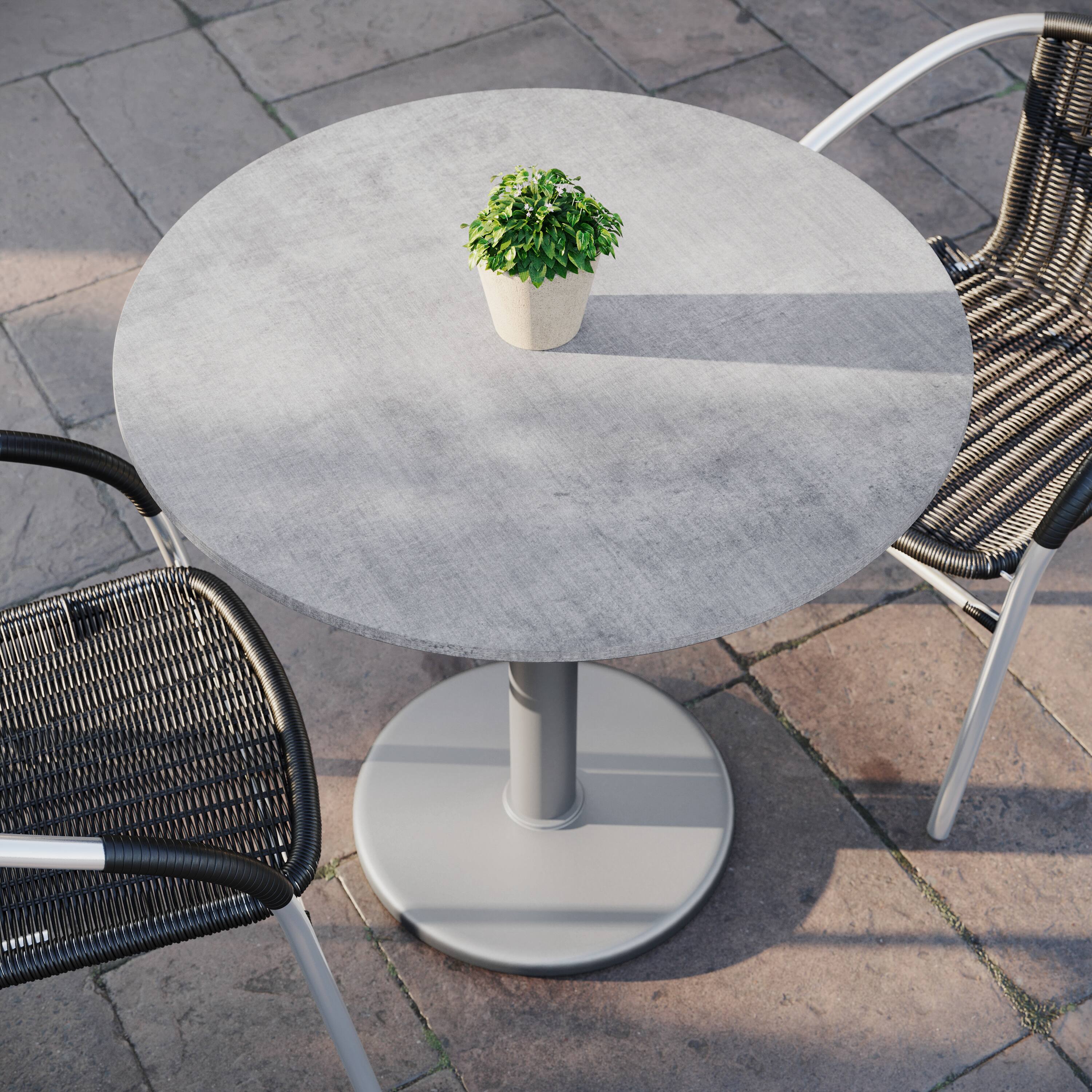 Alt View 4. Emma + Oliver - PureShield Indoor Outdoor Tabletop with Seam-Free Surface Innovation and Cast Iron Bistro Table Base - Gray Faux Concrete/Silver Base.
